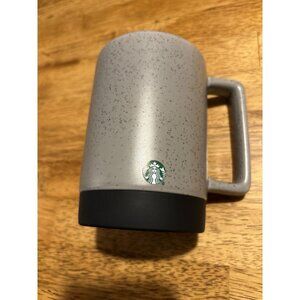 Starbucks Ceramic Travel Mug Rubber Bottom 14 oz Gray Speckled w/ Black Lid